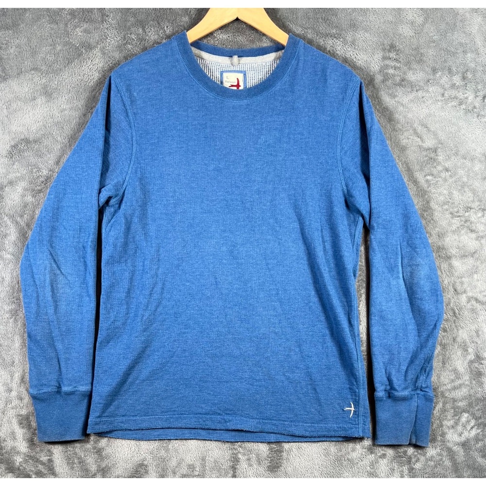Relwen Bi-Waffle Thermal Sweatshirt Mens Large Blue Marine Crewneck Cotton